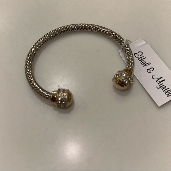 Ethel & Myrtle Stone Cable Cuff Bracelet Silver Gold Rhinestones - Picture 5 of 7